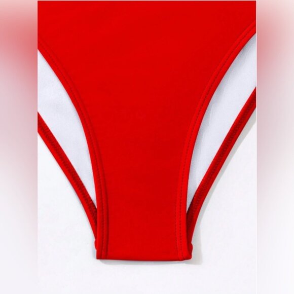 Red Hollow Out Detail Bikini Bathing Suit - Picture 7 of 9